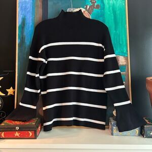 Melanie Lyne Black and White Striped Turtleneck Sweater Size S